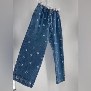 BDG Smiley Face Embroidered Baggy Wide Leg Medium Wash Jeans (Medium)